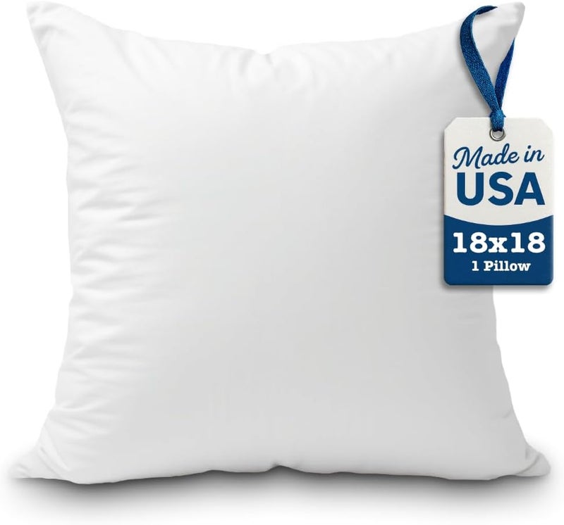 Foamily Throw Pillows Insert 18 x 18 Inches Hypoallergenic, Made in USA - Decorative Couch, Bed Pillow - Image 1